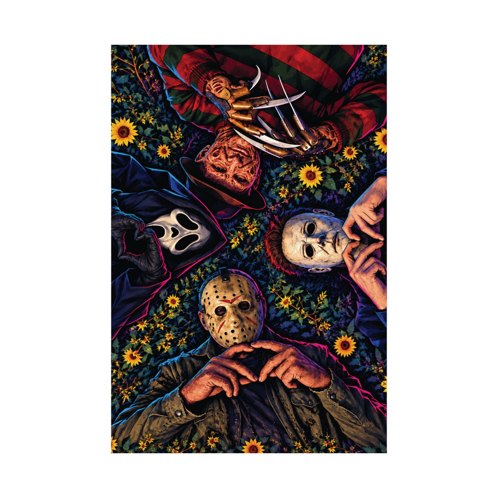 Horror Movie Villains in a Sunflower Field