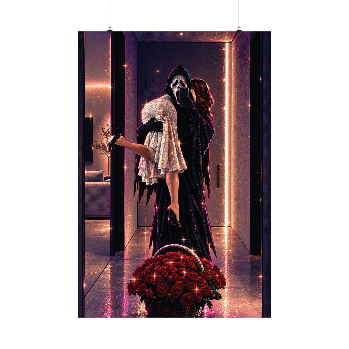 Matte Vertical Poster – Spooky Horror Romance Couple with Red Roses