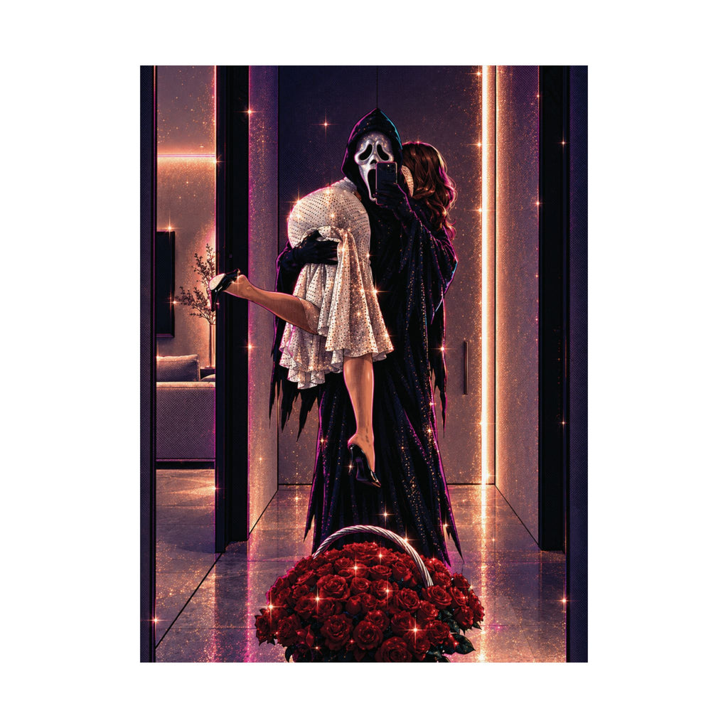 Matte Vertical Poster – Spooky Horror Romance Couple with Red Roses