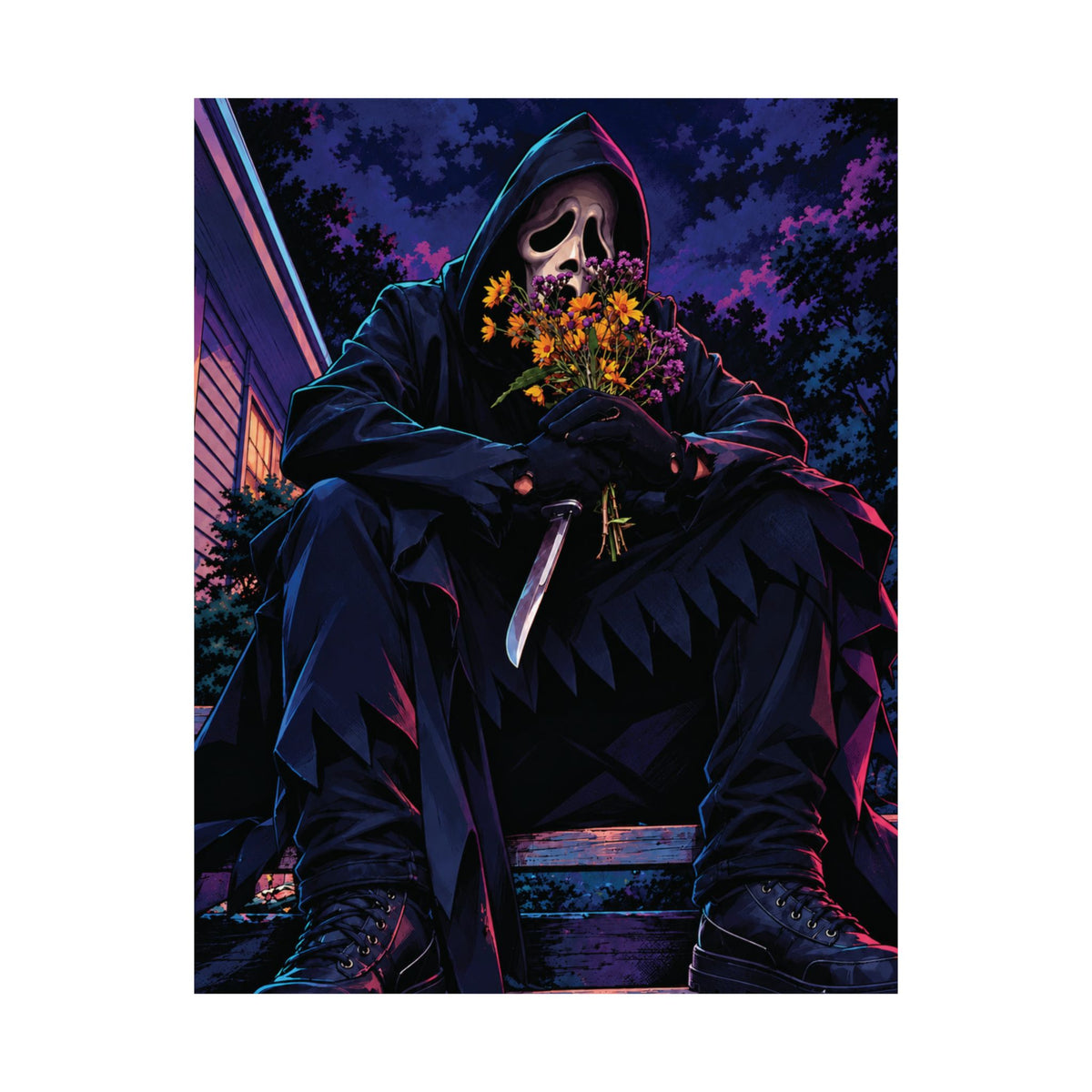 Dark Ghost Face with Flowers