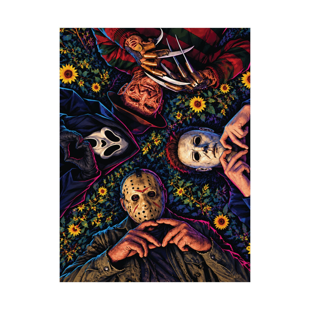 Horror Movie Villains in a Sunflower Field