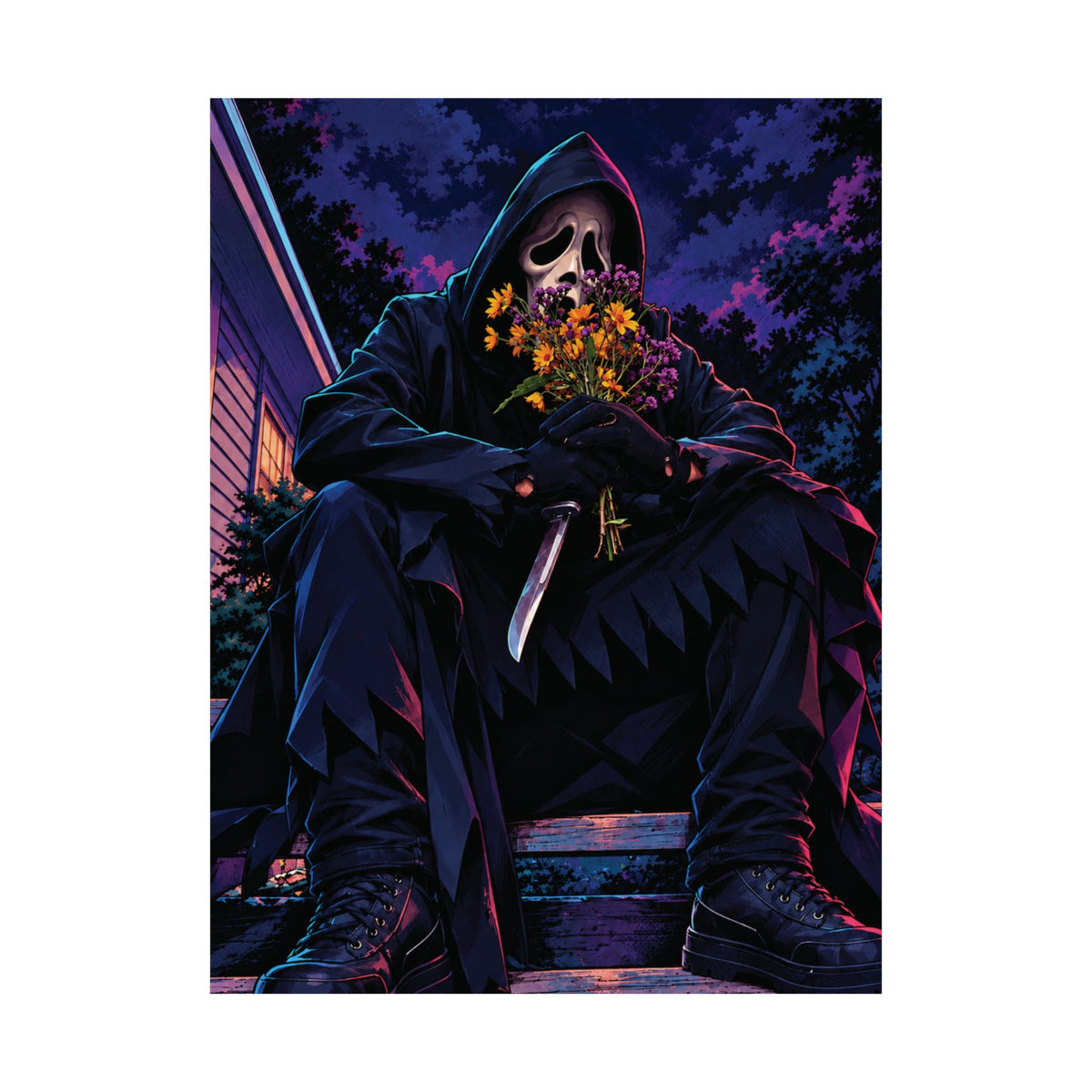 Dark Ghost Face with Flowers