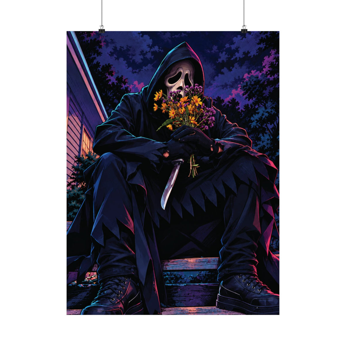 Dark Ghost Face with Flowers