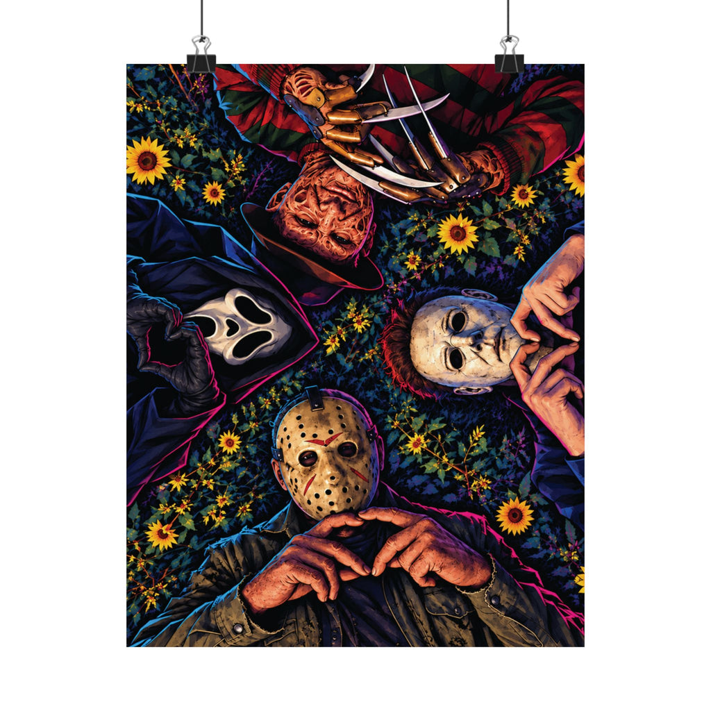 Horror Movie Villains in a Sunflower Field