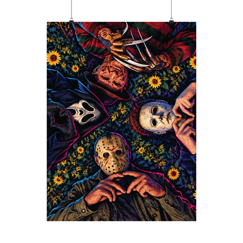 Horror Movie Villains in a Sunflower Field