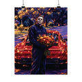 Horror Valentine Michael Myers with Flowers in a Porsche
